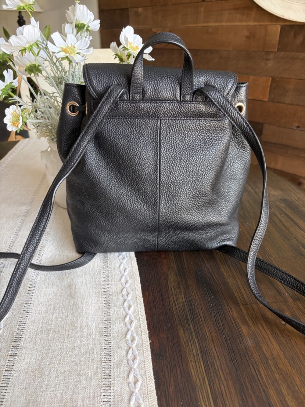 kate spade Black Pebbled Leather Drawstring Flap Backpack - Picture 2 of 11